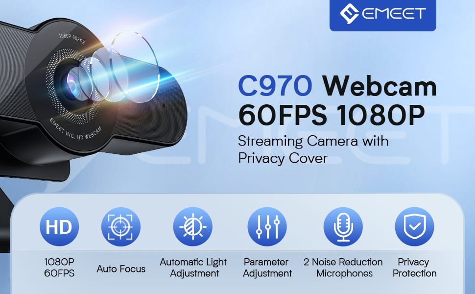 Emeet Webcam C970L Webcam with Microphone, Light 60FPS