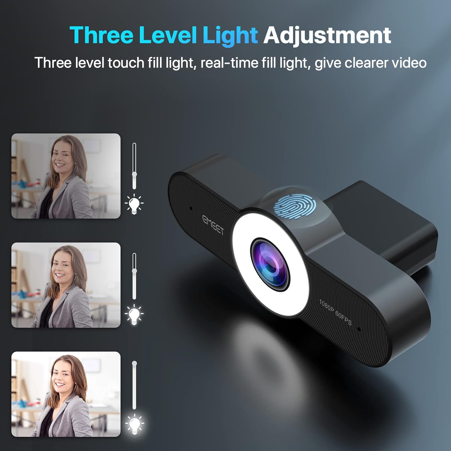 Emeet Webcam C970L Webcam with Microphone, Light 60FPS