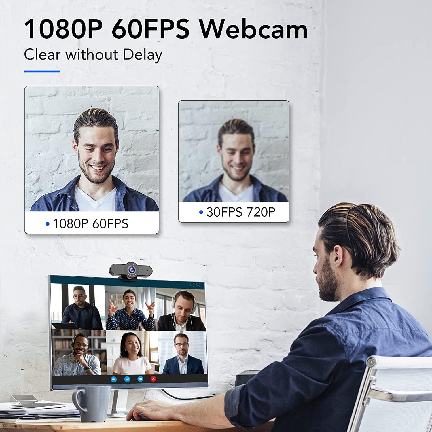 Emeet Webcam C970L Webcam with Microphone, Light 60FPS