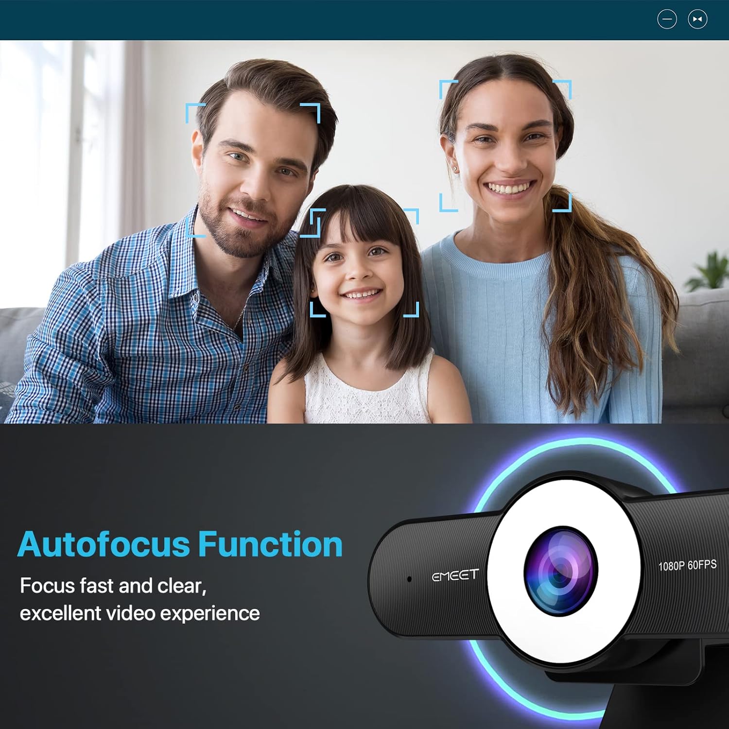 Emeet Webcam C970L Webcam with Microphone, Light 60FPS