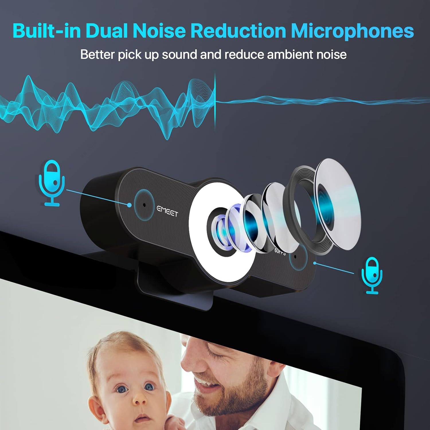 Emeet Webcam C970L Webcam with Microphone, Light 60FPS