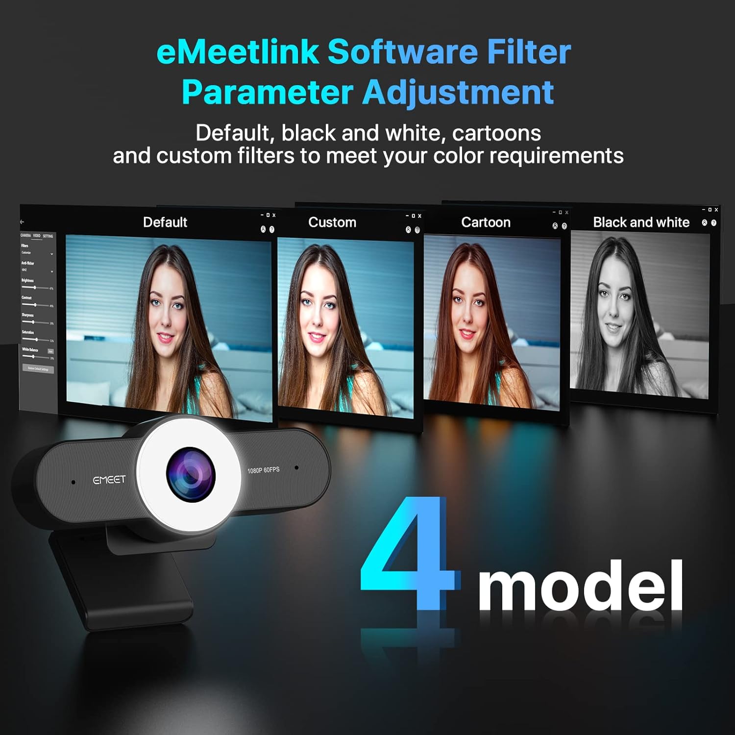 Emeet Webcam C970L Webcam with Microphone, Light 60FPS