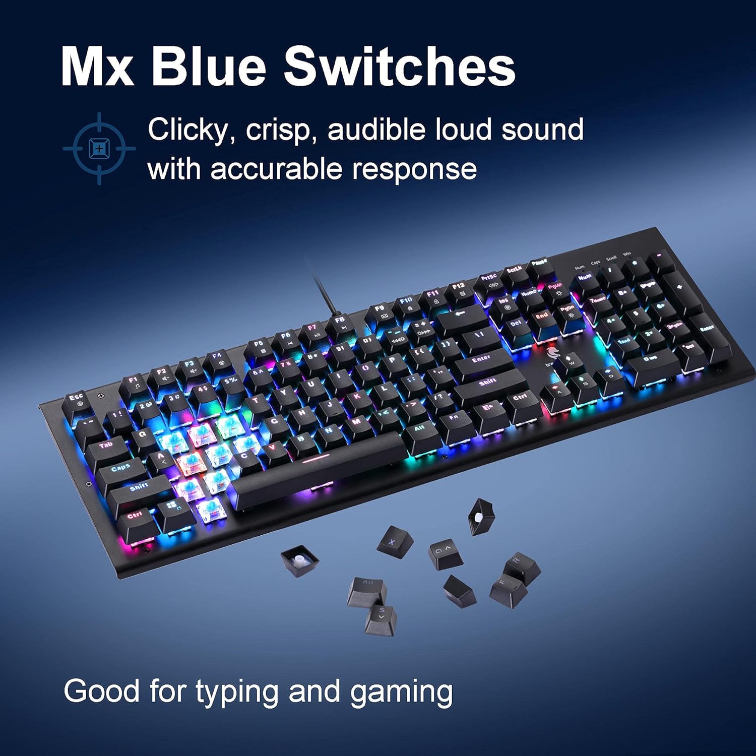 Trendy Wag Keyboard Mechanical Gaming Full Size Wired RGB Blue Swtiches