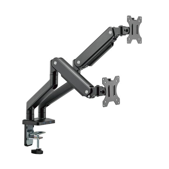 MXG LED Stand BMA-24U Dual Monitor Premium Aluminum Spring-Assisted With 3.0 USB