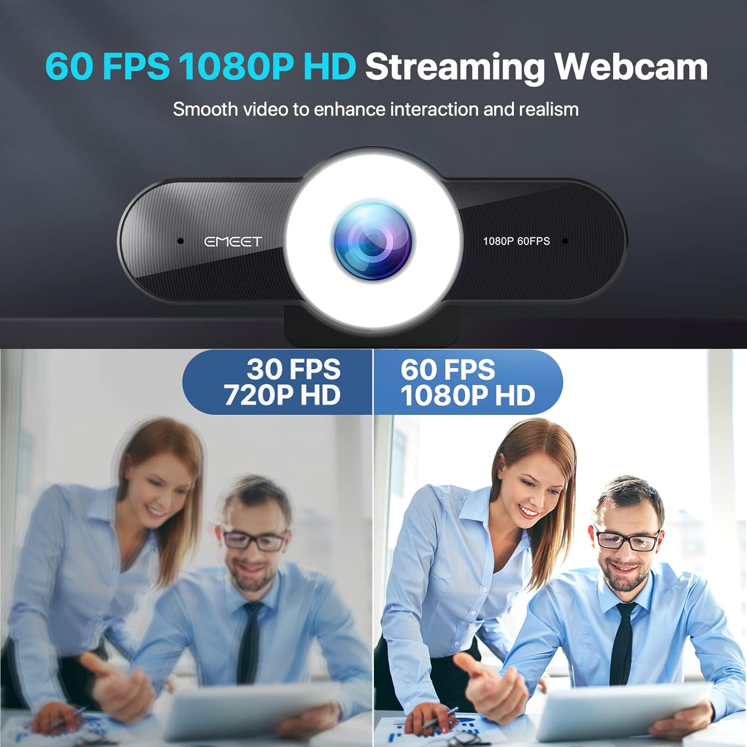 Emeet Webcam C970L Webcam with Microphone, Light 60FPS