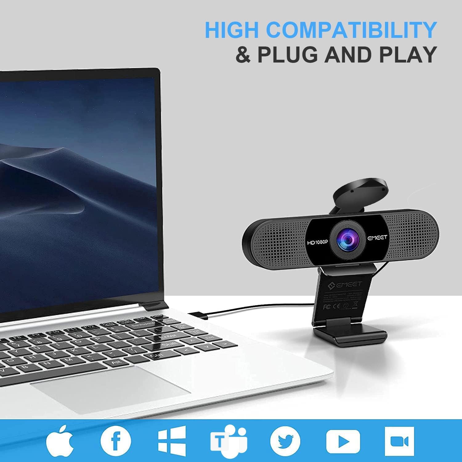 Emeet Webcam C960 Webcam with 2 Microphone, 1080P