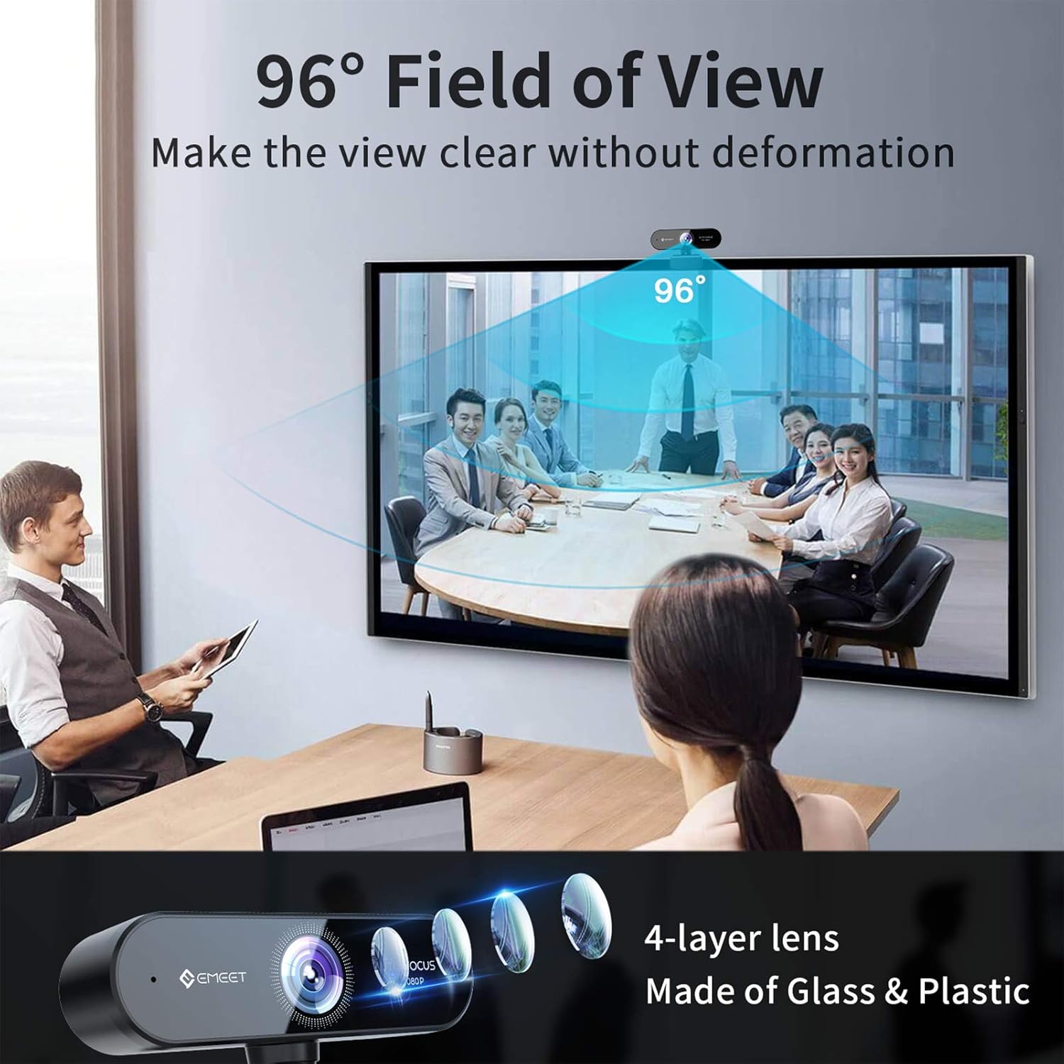 Emeet Webcam Nova Webcam with 2 Microphone, 1080P