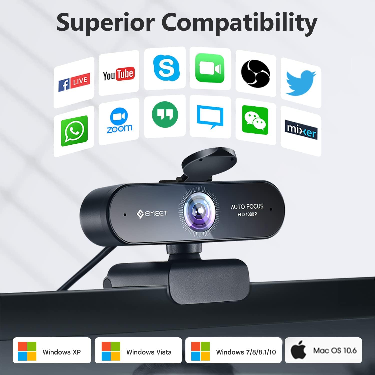Emeet Webcam Nova Webcam with 2 Microphone, 1080P