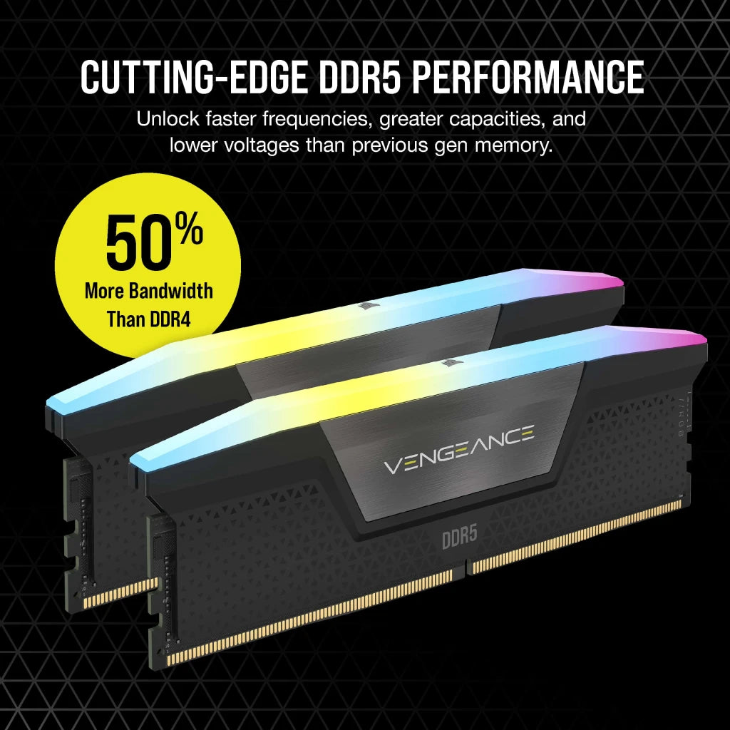 Corsair Ram Desktop VENGEANCE RGB 32GB (2x16GB) DDR5 6400MHz Black