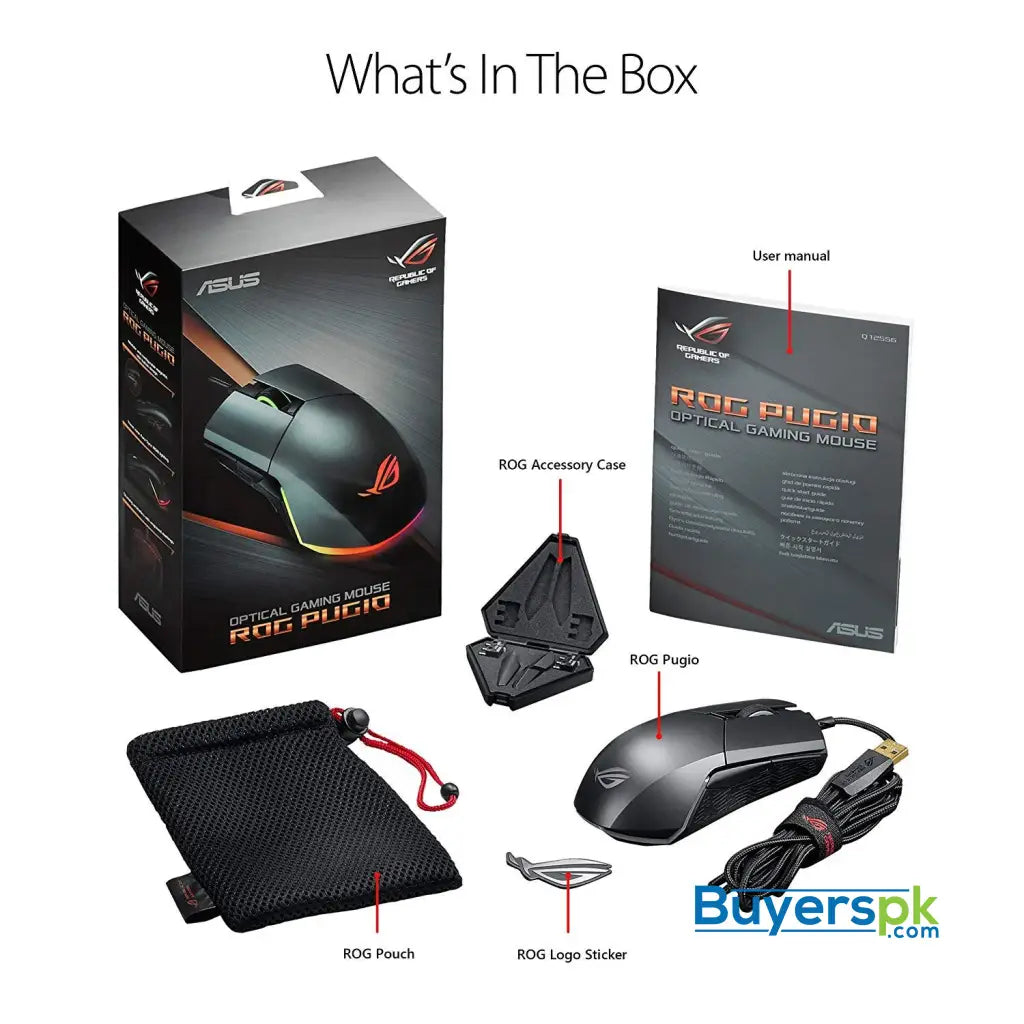 ASUS ROG Pugio Gaming Mouse Aura RGB USB Wired Optical Ergonomic Ambidextrous Gaming Mouse - Mouse