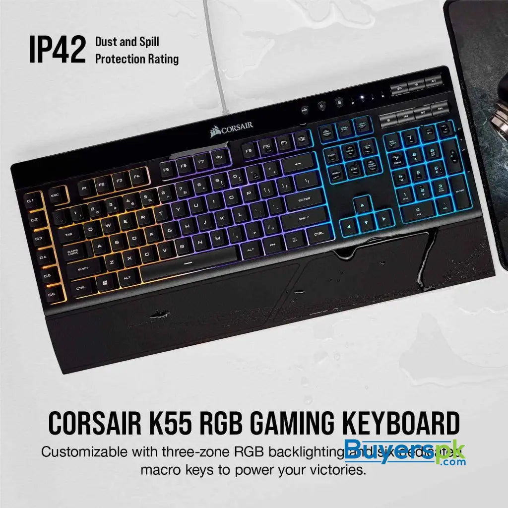 Corsair K55 Rgb Gaming Keyboard - Quiet & Satisfying Led Backlit Keys - Media Controls - Wrist Rest - Price in Pakistan
