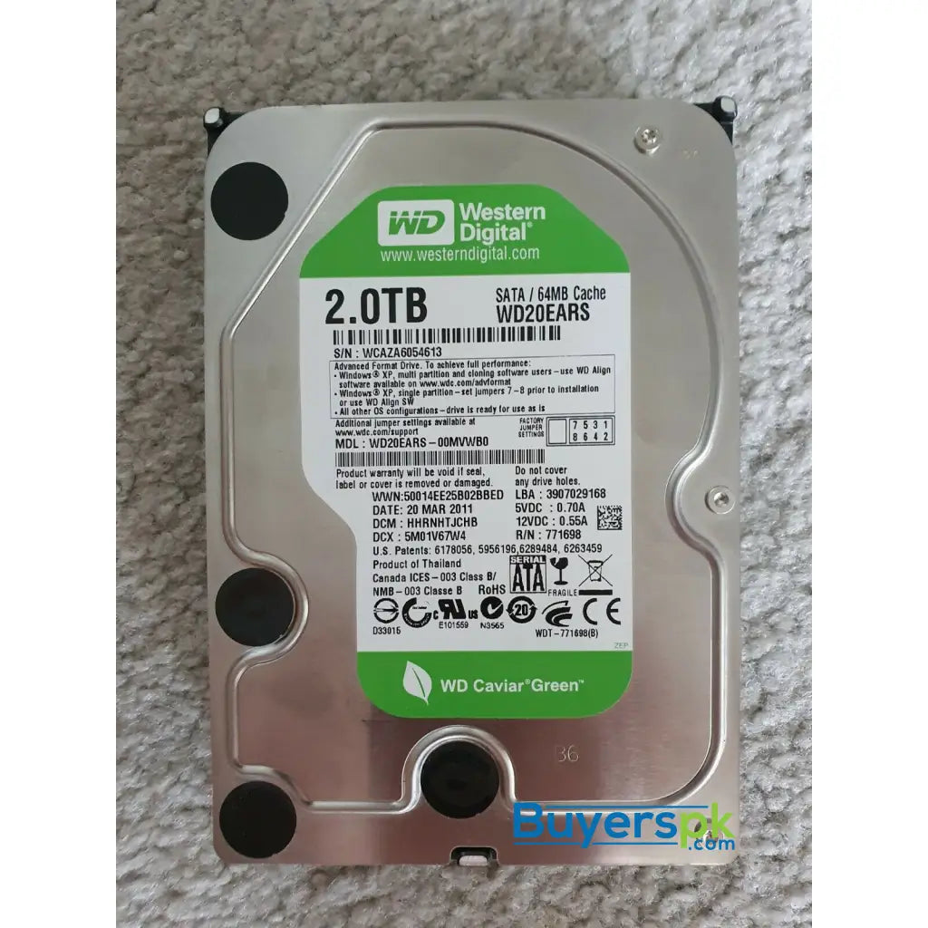 Wd Hdd Hard Disk Drive 2tb Caviar Green used Wd20ears - Price in Pakistan