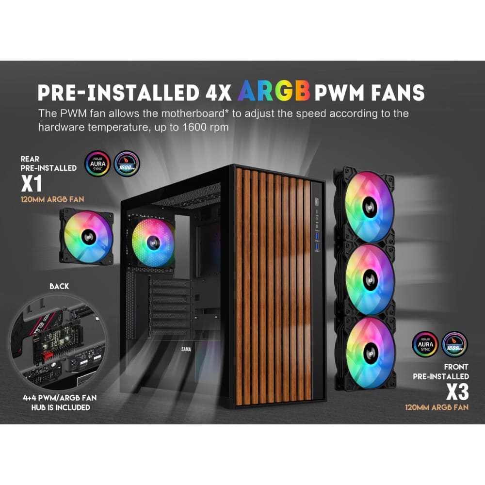 Sama Casing V Nature Mid Tower ATX 4 ARGB Fan Black