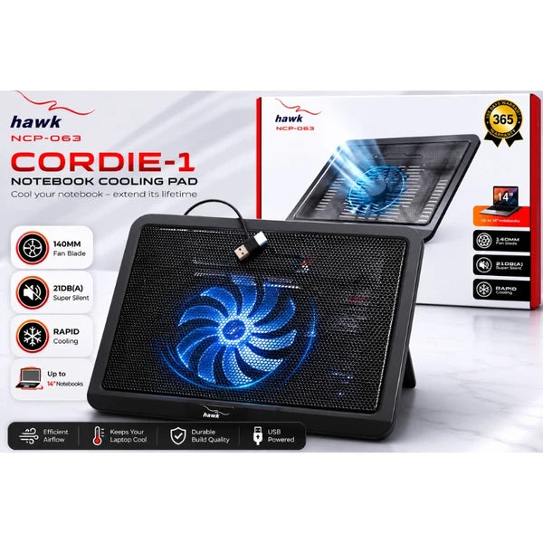 Hawk Cooling Pad Cordie-1 NCP-063  14-Inch Laptop with Metal Mesh & USB Powered Fan