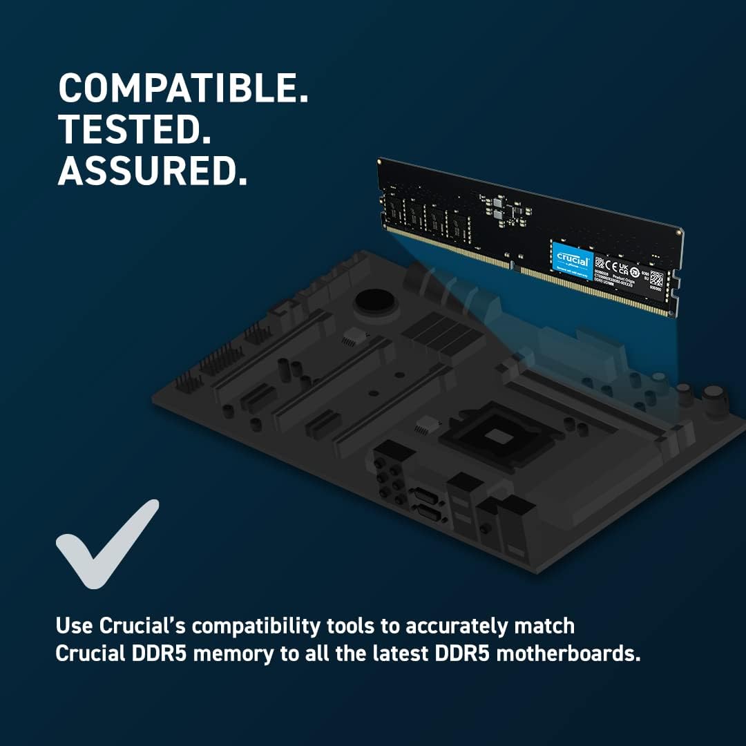 Crucial RAM Desktop 16GB DDR5 4800MHz CL40 Memory