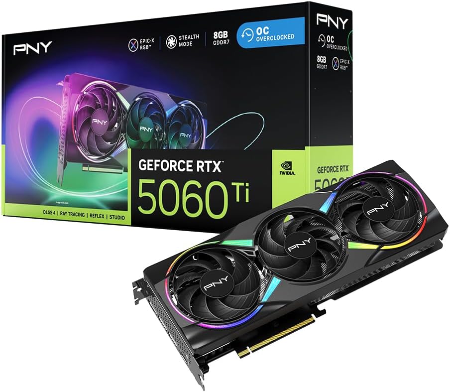 PNY Graphics Card NVIDIA RTX 5060 Ti Epic-X RGB Triple Fan 8GB GDDR7