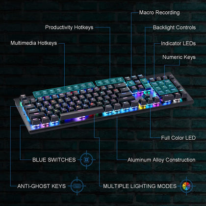 Trendy Wag Keyboard Mechanical Gaming Full Size Wired RGB Blue Swtiches
