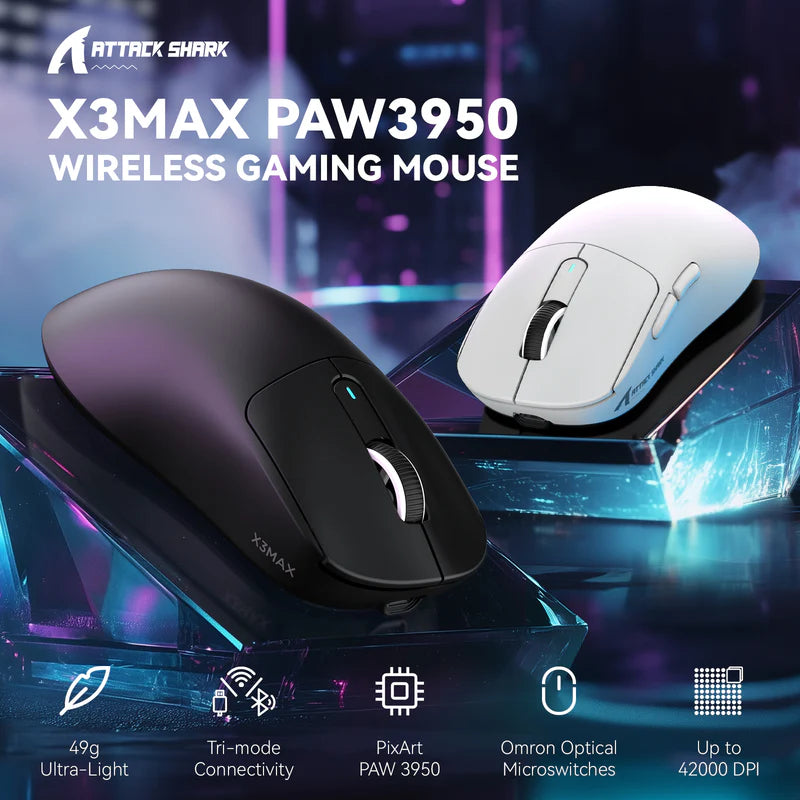 ATTACK SHARK Mouse X3 MAX PAW3950 Wireless Gaming Black