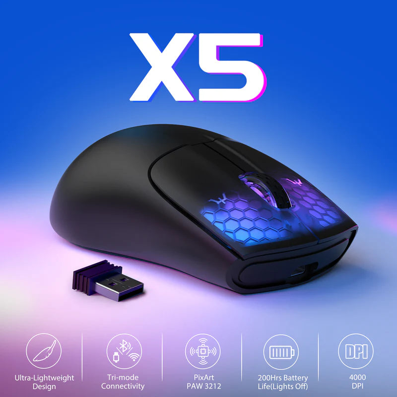 ATTACK SHARK Mouse X5 Aerox Ultralight Tri-mode Wireless Gaming Black