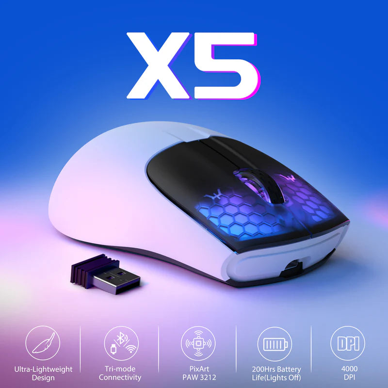 ATTACK SHARK Mouse X5 Aerox Ultralight Tri-mode Wireless Gaming White