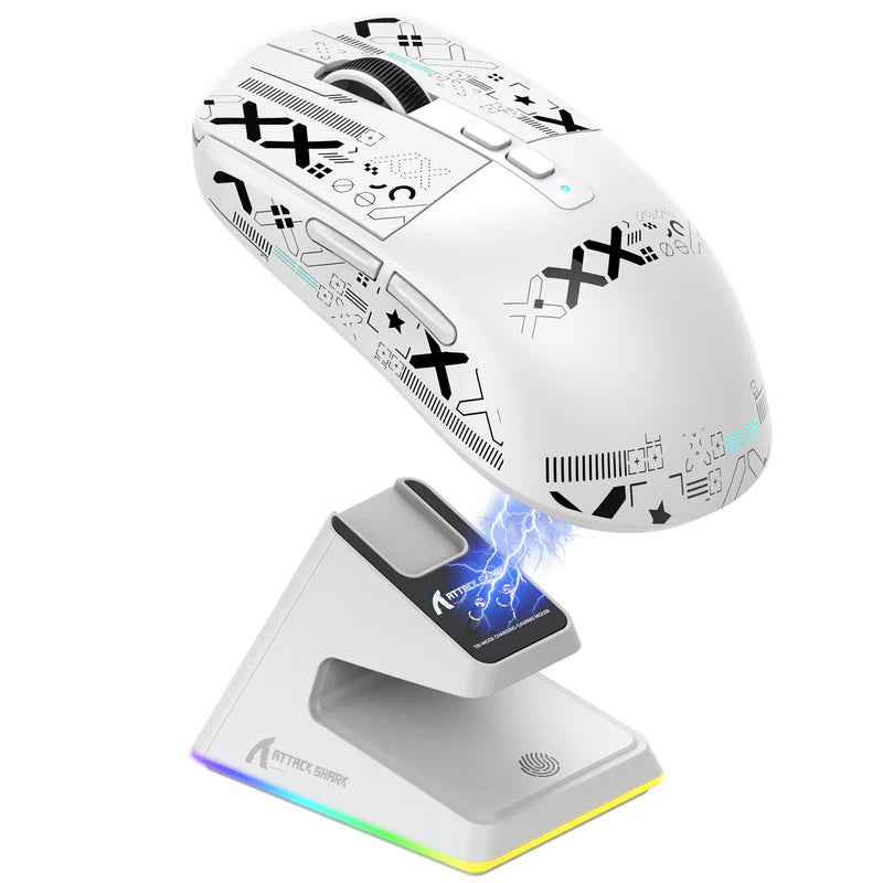 ATTACK SHARK Mouse X6 Three Modes Gaming With Charging Dock - White