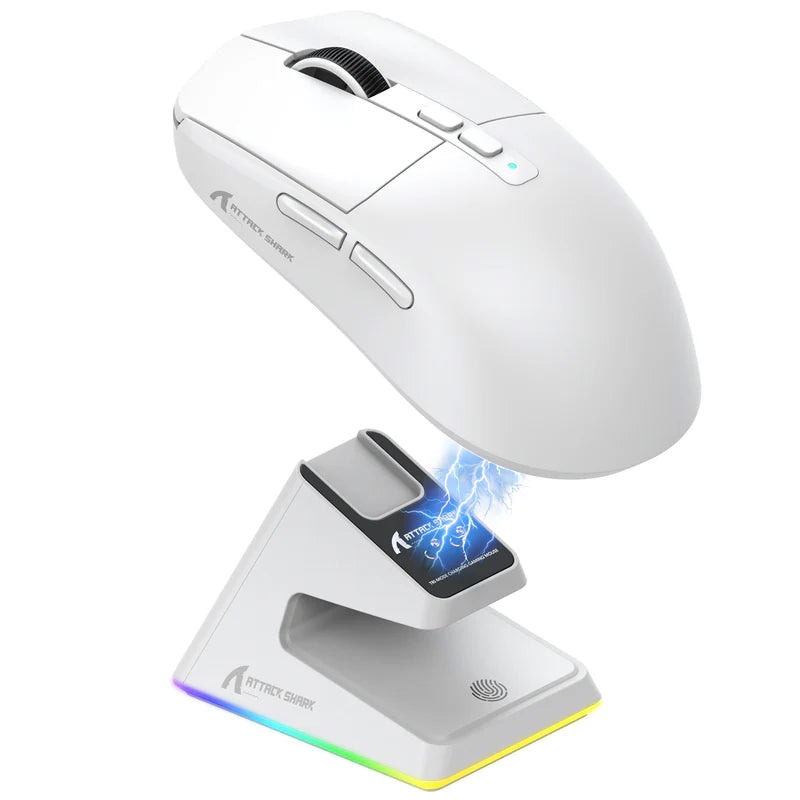ATTACK SHARK Mouse X6 Three Modes Gaming With Charging Dock - White