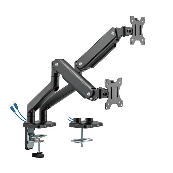 MXG LED Stand BMA-24U Dual Monitor Premium Aluminum Spring-Assisted With 3.0 USB