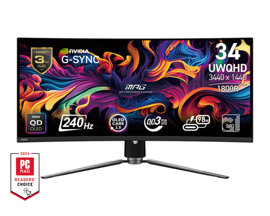 MSI Led Monitor MPG 341CQPX 34 Inch Curved QD-OLD 240HZ 4K UWQHD 0.03ms GtG