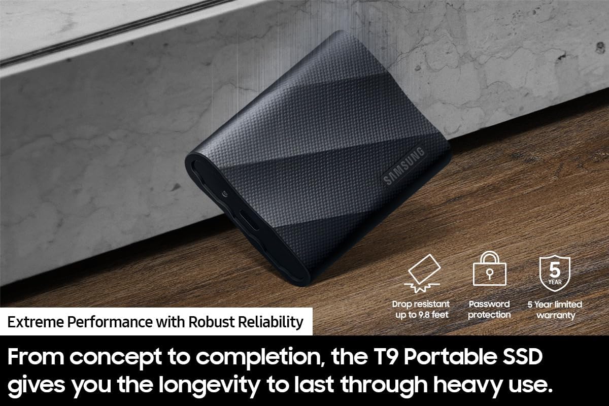 Samsung Portable SSD T9 USB 3.2 Gen2x2 2TB (Black) 2,000MB/s