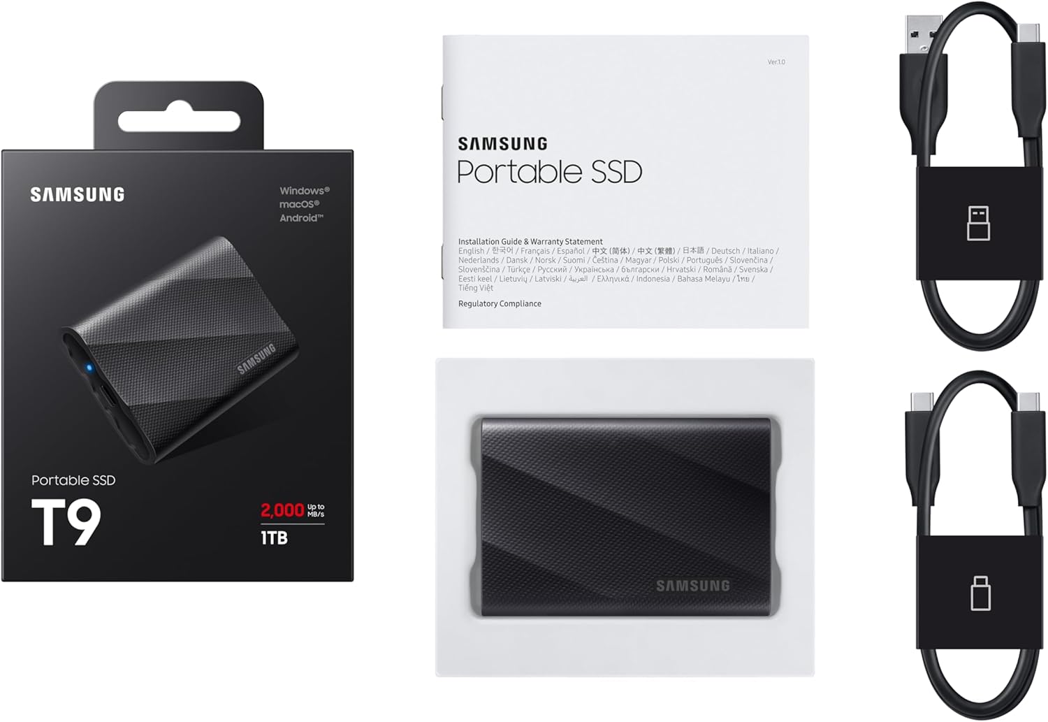 Samsung Portable SSD T9 USB 3.2 Gen2x2 2TB (Black) 2,000MB/s