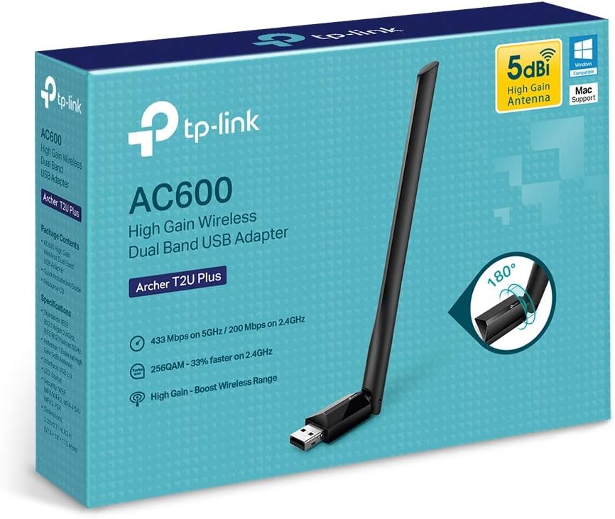 TP Link USB Adapter Archer T2U Plus AC600 Wireless Dual Band