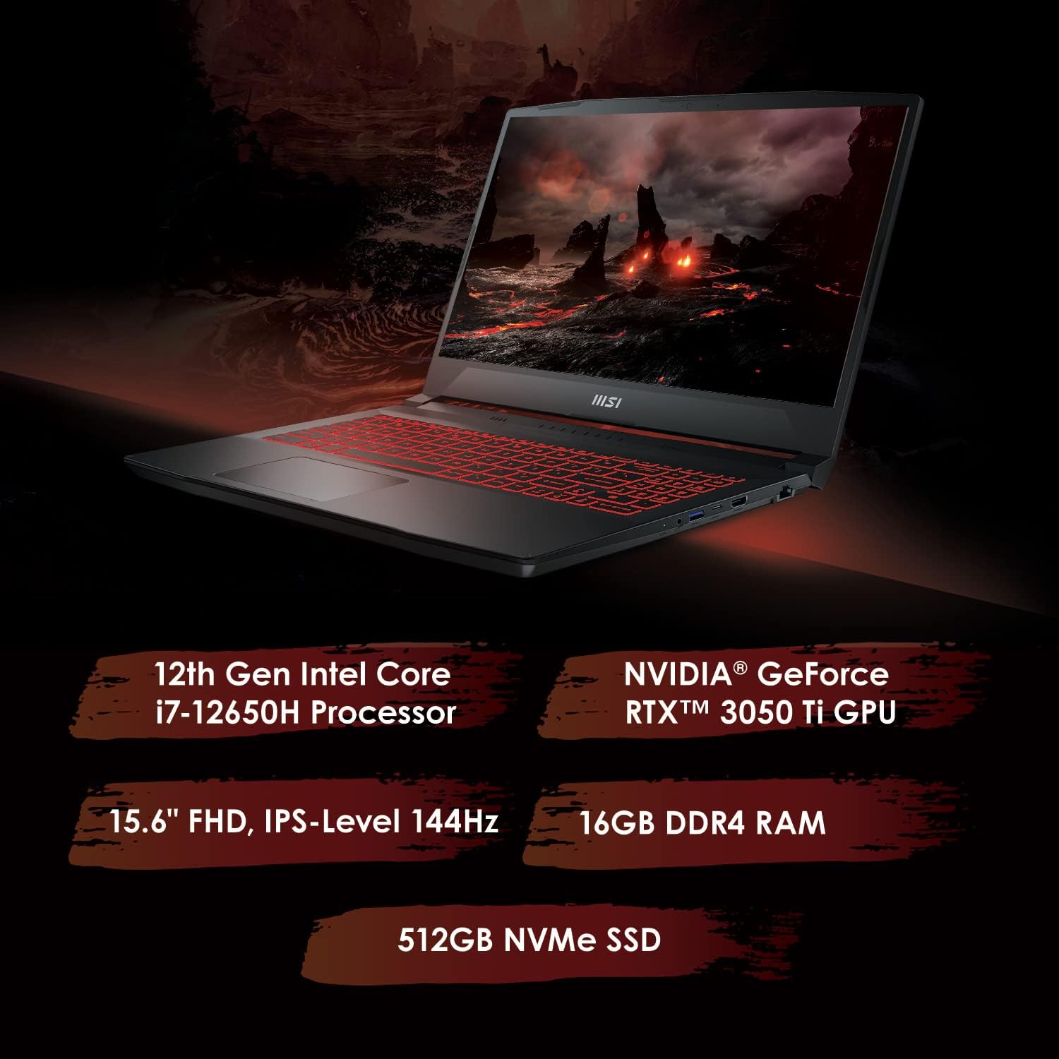 MSI Laptop Katana GF66 12UD Intel core i7-12700H RTX 3050Ti 4GB 16GB RAM 512GB NVMe 15.6