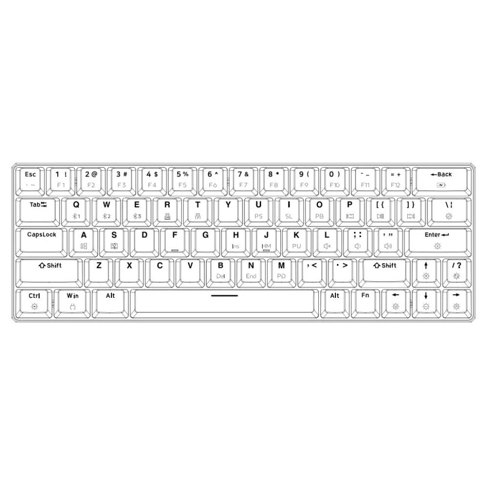 Tezarre Keyboard TK-63 Pro Mechanical Keyboard Tri-mode 60% White