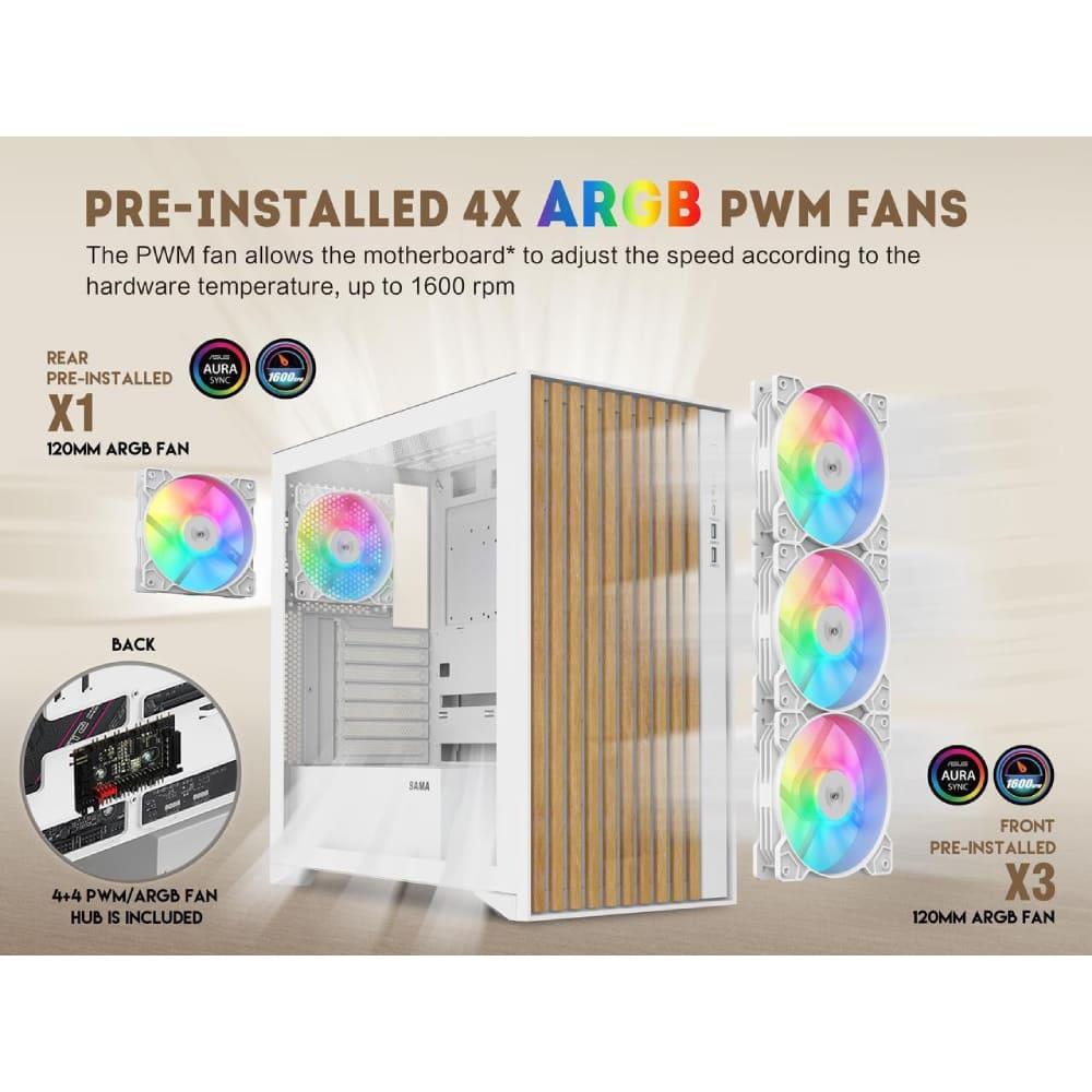 Sama Casing V Nature Mid Tower ATX 4 ARGB Fan White