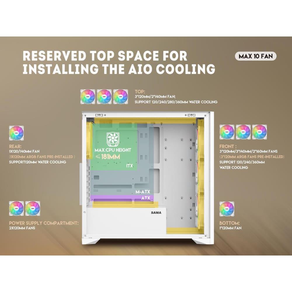 Sama Casing V Nature Mid Tower ATX 4 ARGB Fan White