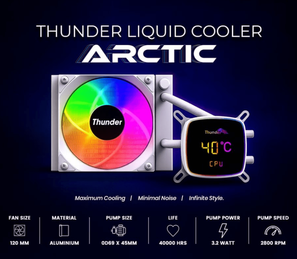 Thunder Liquid Cooler Arctic 120mm ARGB AIO Cooler Black