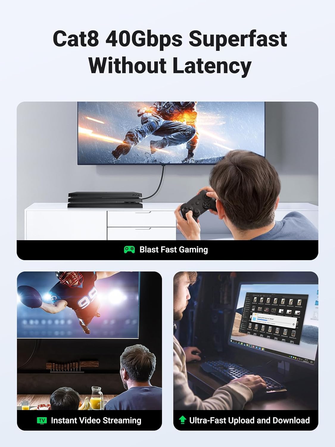 Ugreen Cable Ethernet CAT 8 F/FTP 2 Meter High-Speed 40Gbps 2000MHz