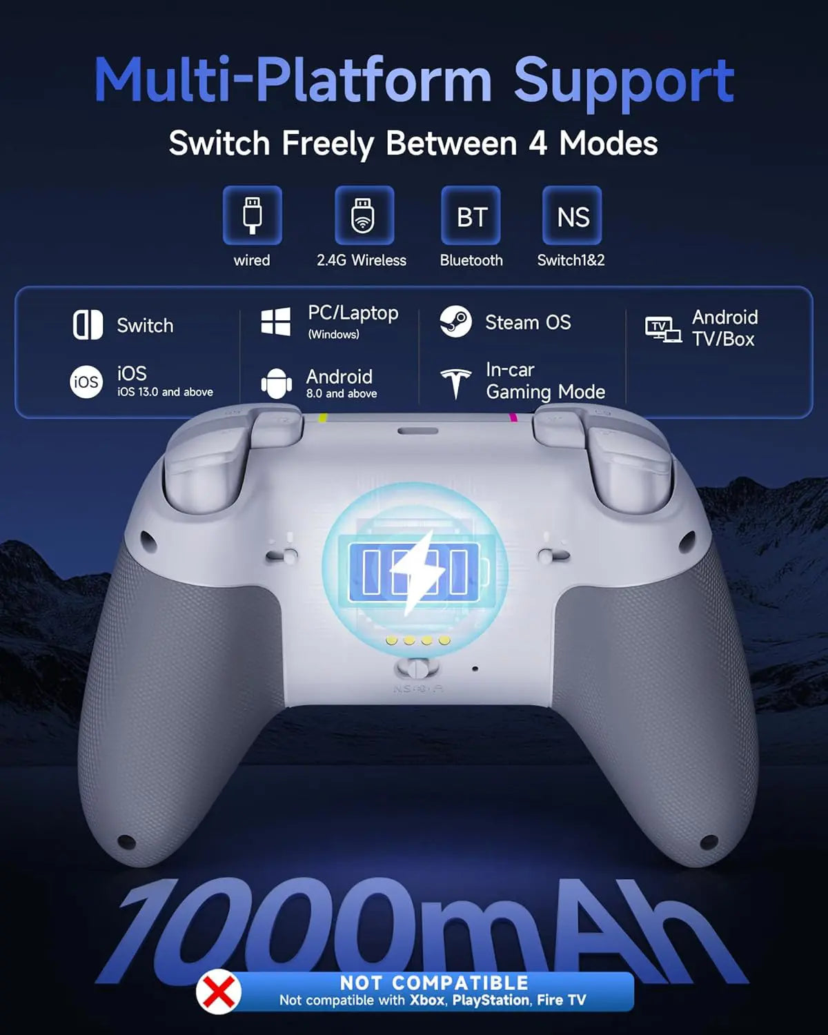 EasySMX X05Pro Multiplatform Wireless Gaming Controller with Quiet Button White