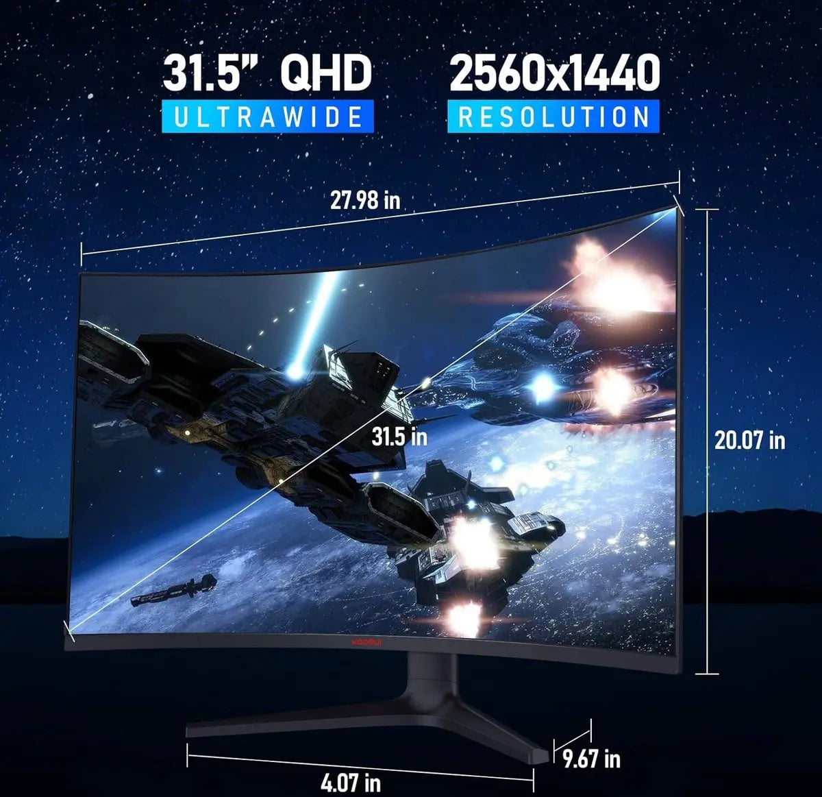 Koorui LED Monitor 32E6QC 32 inches VA Curved 2K WQHD 170Hz