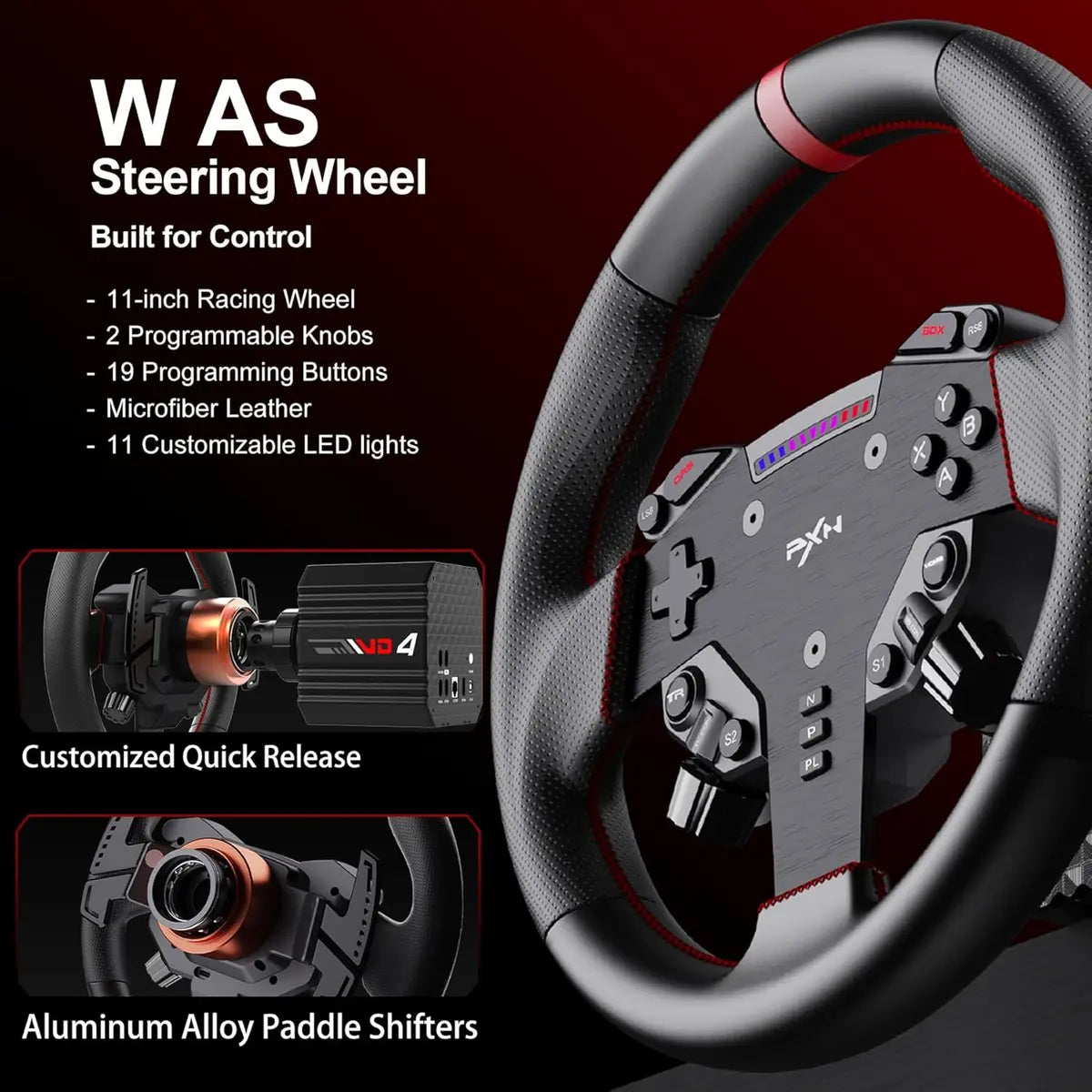 PXN Gamepad VD4 Bundle(Wheel,Pedals,Brake& Throttle and Table Clamp)