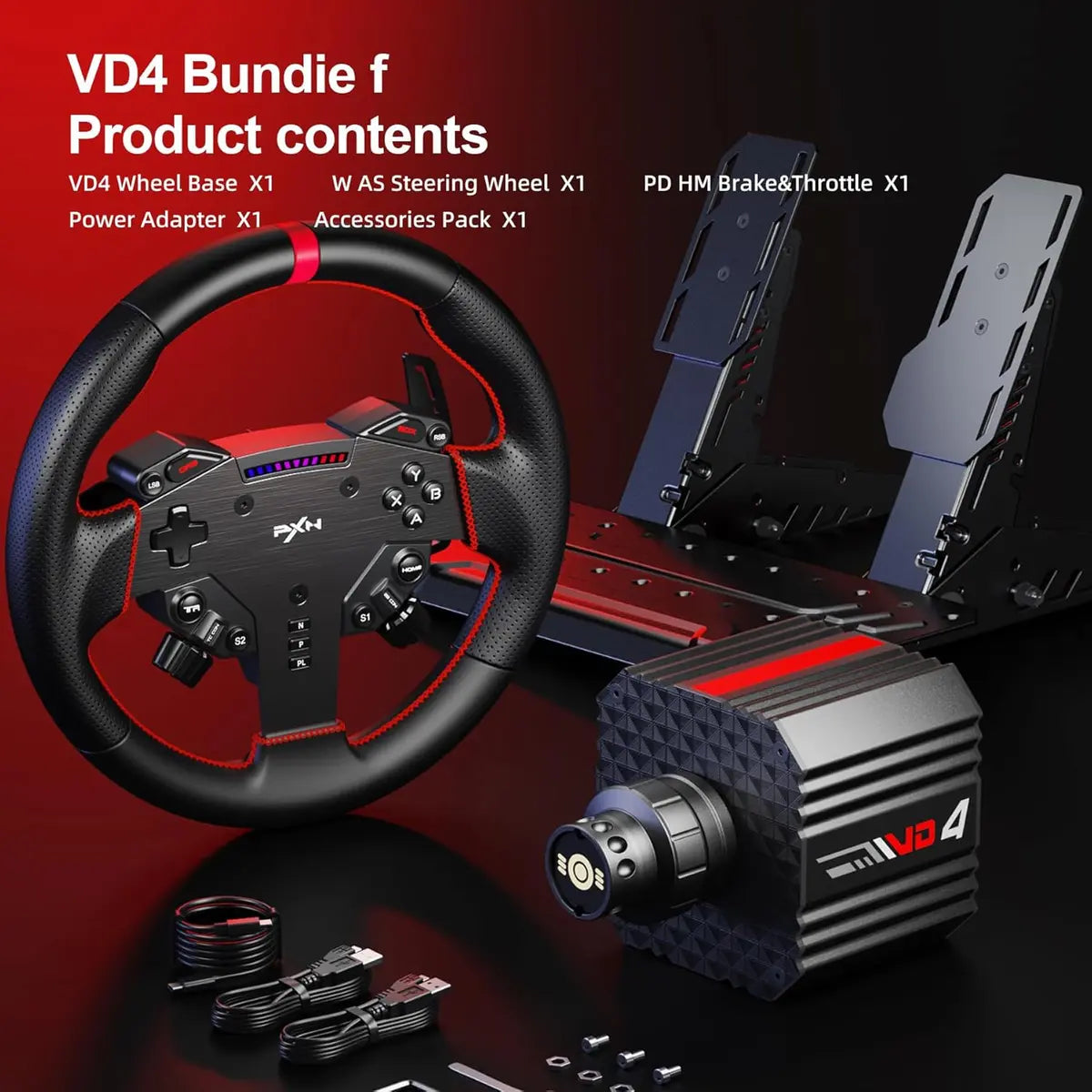 PXN Gamepad VD4 Bundle(Wheel,Pedals,Brake& Throttle and Table Clamp)