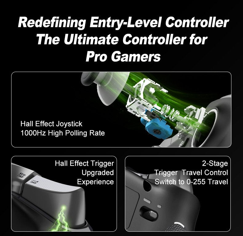 PXN Controller P5 Tri-mode Hall Effect Joystick Dual Vibration Black
