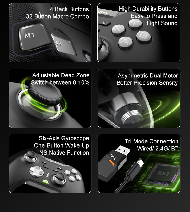 PXN Controller P5 Tri-mode Hall Effect Joystick Dual Vibration Black