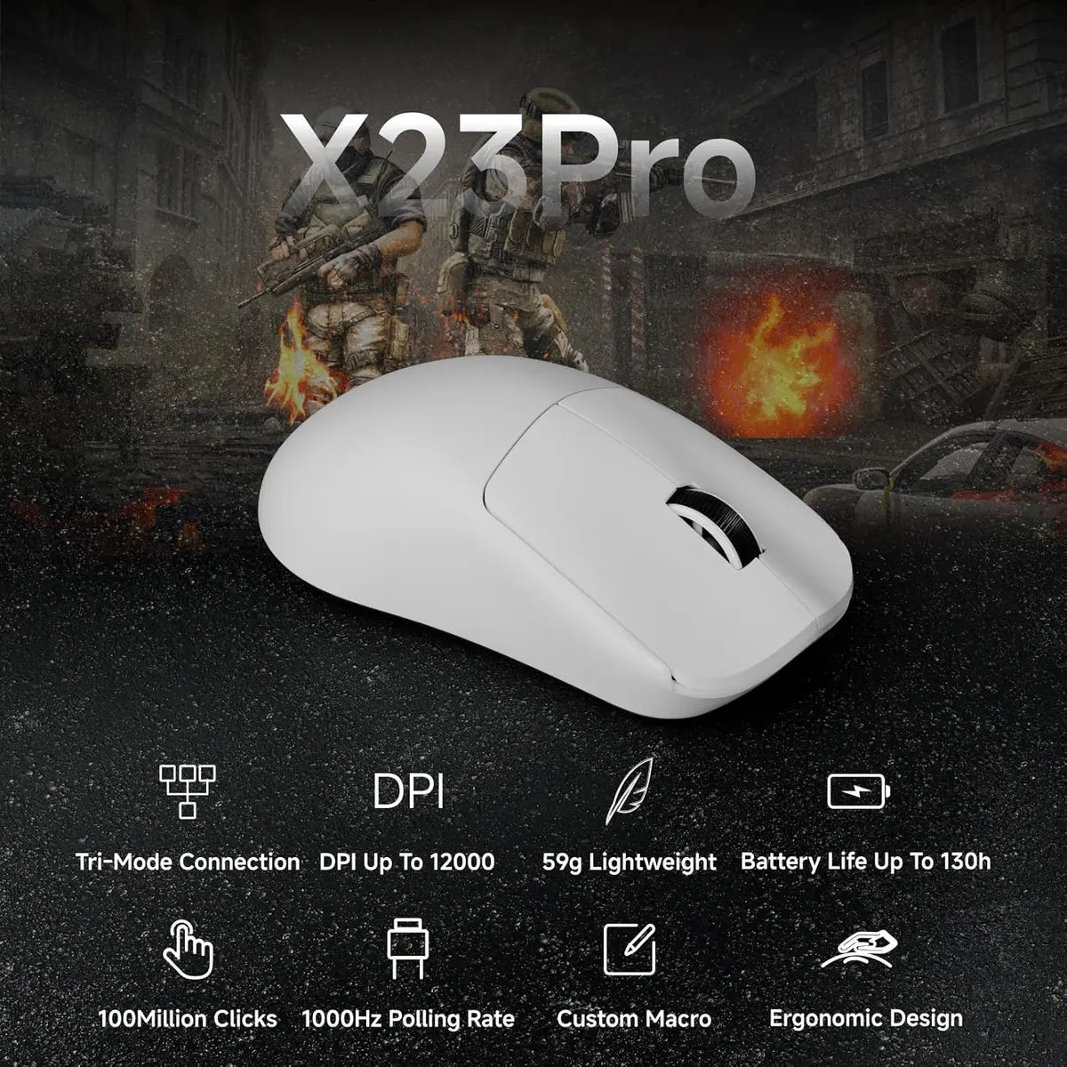 Eweadn Mouse X23 Pro Tri mode 12000 DPI rechargeable White
