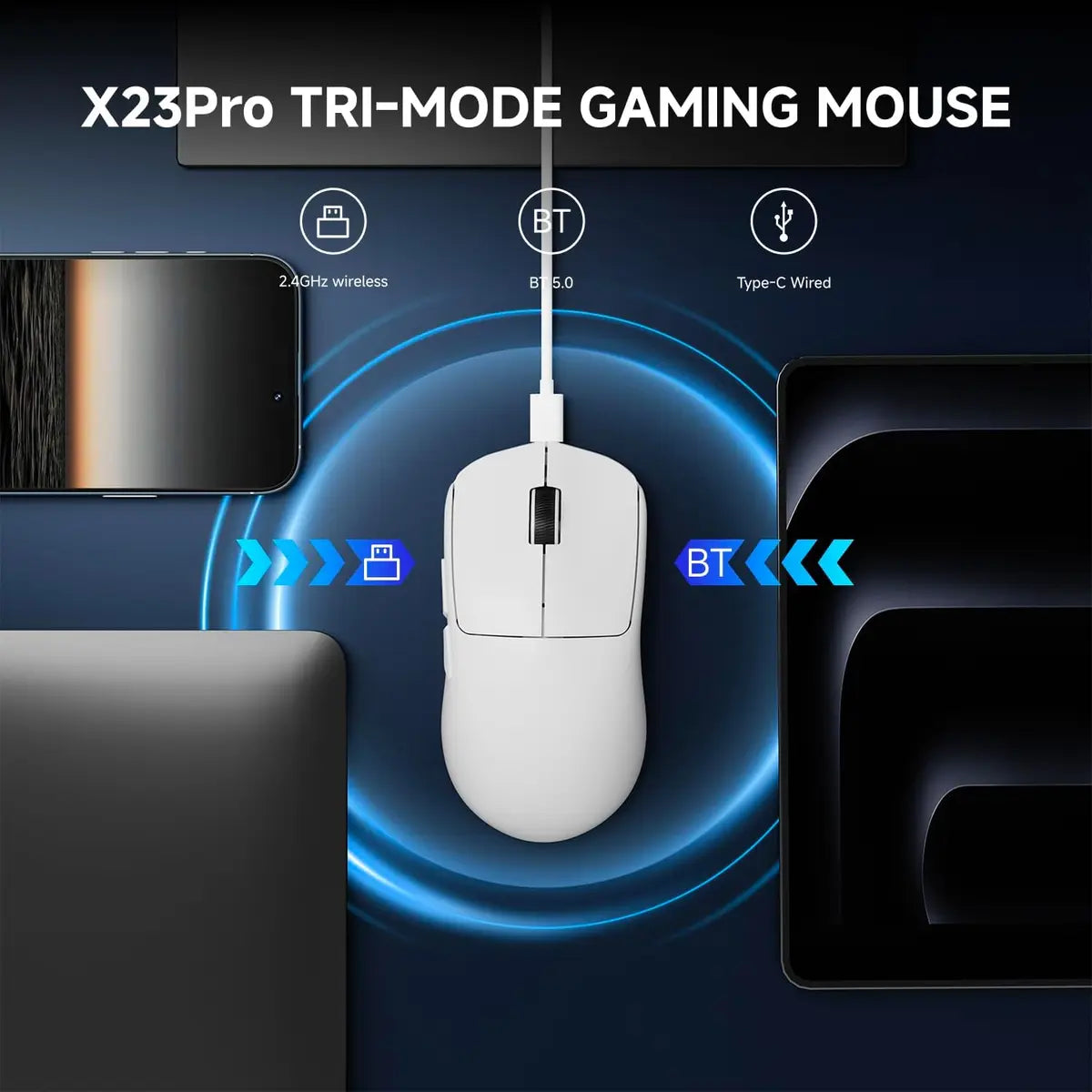 Eweadn Mouse X23 Pro Tri mode 12000 DPI rechargeable White