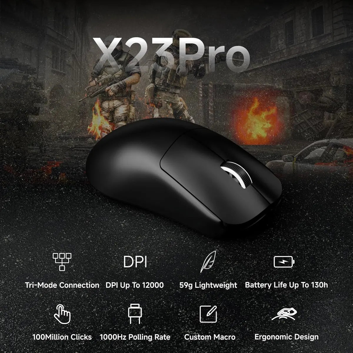 Eweadn Mouse X23 Pro Tri mode 12000 DPI rechargeable Black