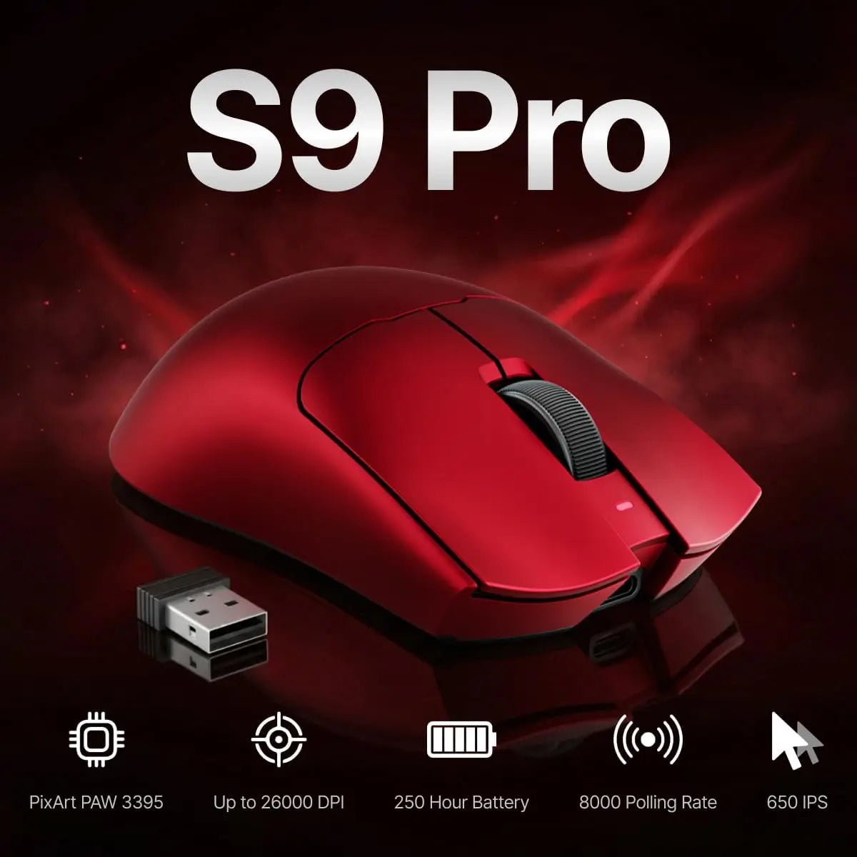 Eweadn Mouse S9 Pro Tri mode 8K Polling Rate 26000 DPI rechargeable Red
