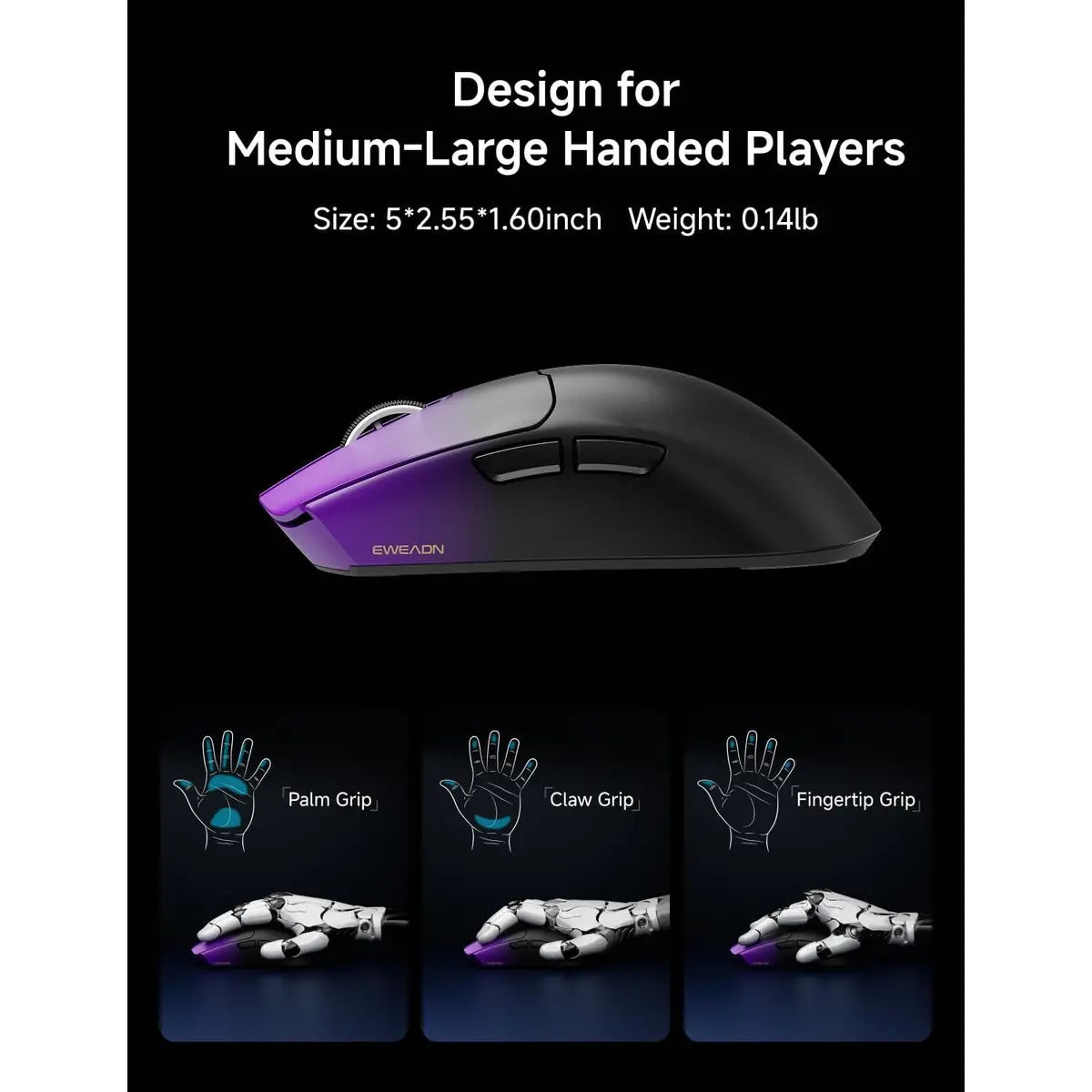 Eweadn Mouse S9 Pro Tri mode 8K Polling Rate 26000 DPI rechargeable Purple