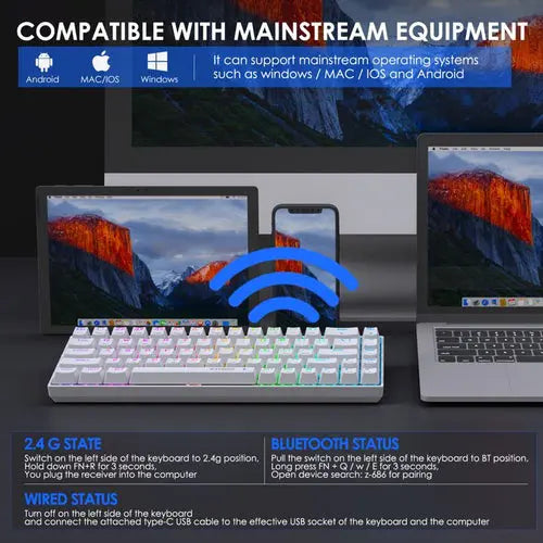E-Yoosa Keyboard Z-686 Tri-mode Red Switch White