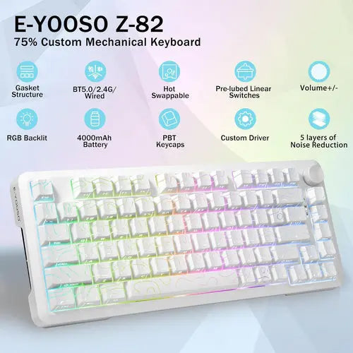 E-Yoosa Keyboard Z-82 Tri-mode Silverwood Switch White